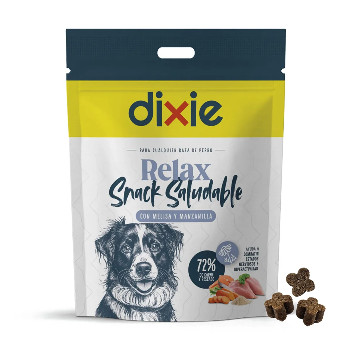 Bolsa de 150 g del snack funcional Relax de Dixie para perros, con melisa y manzanilla