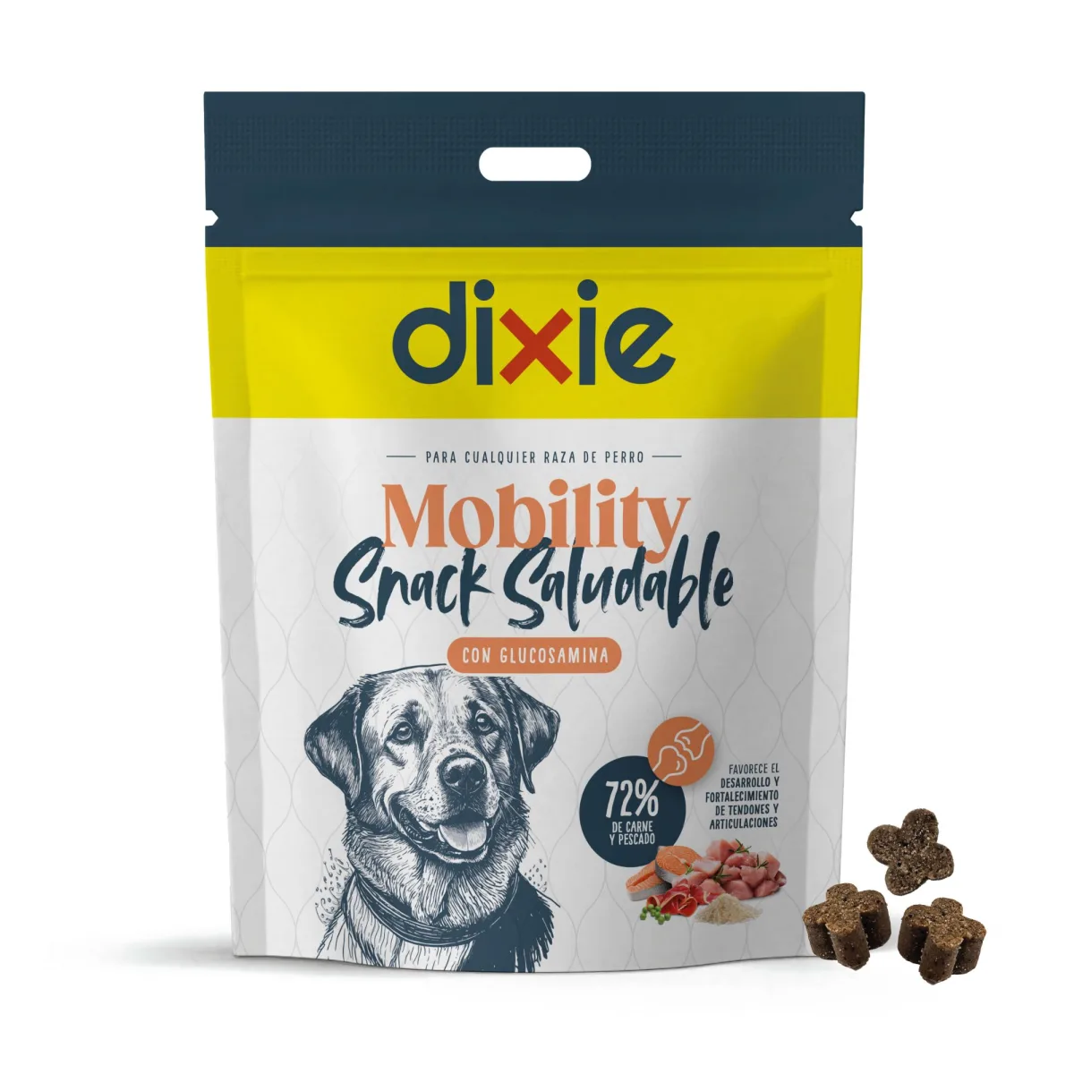 Bolsa de 150 g del snack funcional Mobility de Dixie para perros, con glucosamina